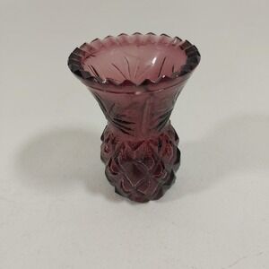 Vintage Purple Dark Amethyst Mini Bud Vase Toothpick Holder 2 1/4" Glass